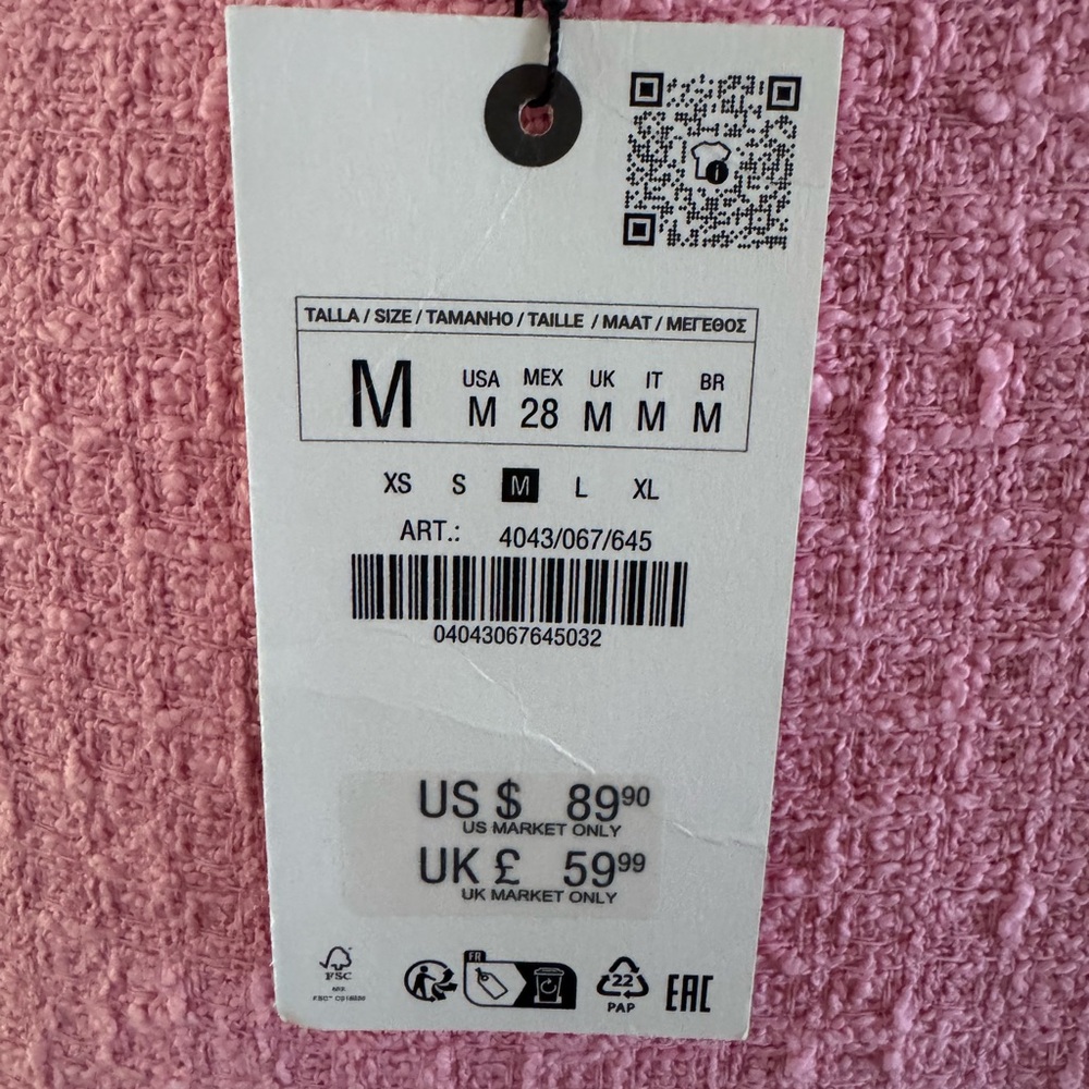 Zara Pink Tweed Dress New With Tags Size Medium - Picture 5 of 16